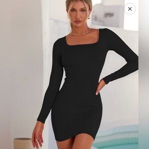 OQQ ribbed long sleeve bodycon black dress NWOT size large